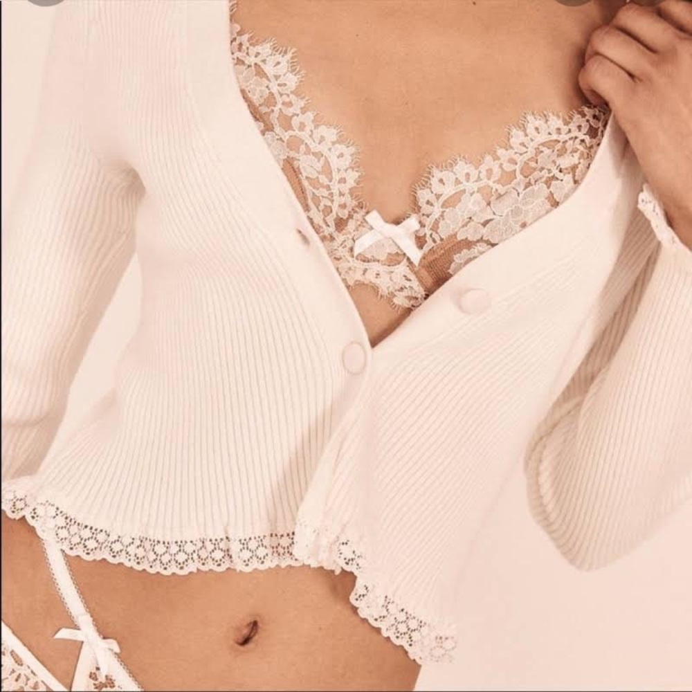 FOR LOVE AND LEMONS Coconut Ribbed Knit Crop Cardigan Sweater Nina